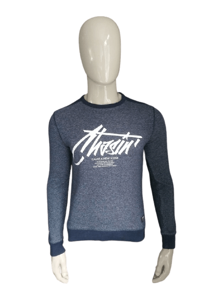 Chasin-Pullover/Pullover. Blau gemischt mit Aufdruck. Größe S. - EcoGents