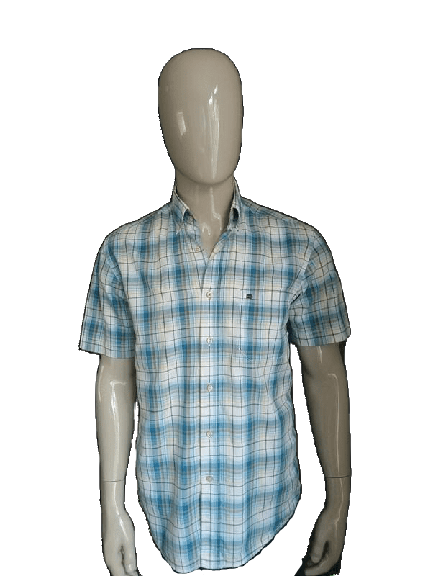 Camisa State of Art de manga corta – cuadros azul/blanco/amarillo – talla S/M