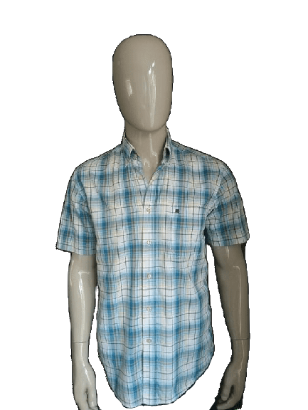Camisa de estado de arte con mangas cortas. Azul blanco. Tamaño S / M.