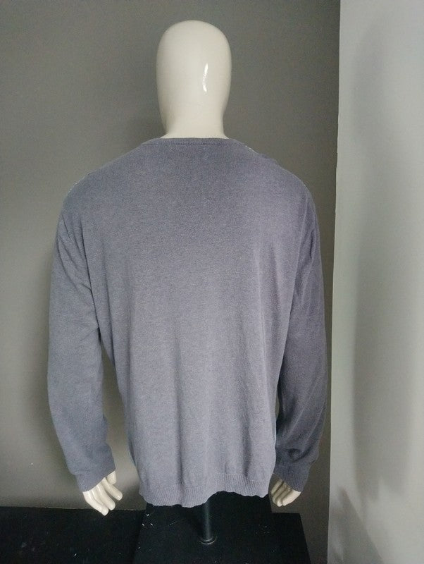Suéter de pingüino con cuello en v / pull-sobre. Azul gris revisado. Tamaño 2xl / xxl