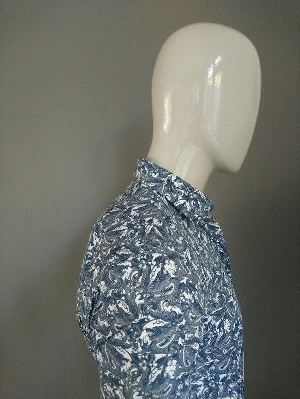 Atelier F&B overhemd. Blauw Witte draken print. Maat S - EcoGents