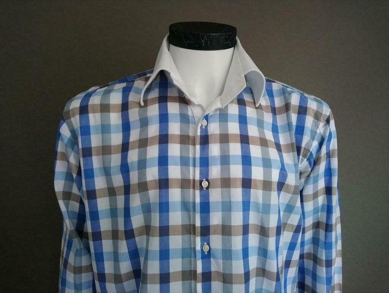Circle of Gentlemen overhemd. Blauw/wit geblokt. Maat 42 / L - EcoGents