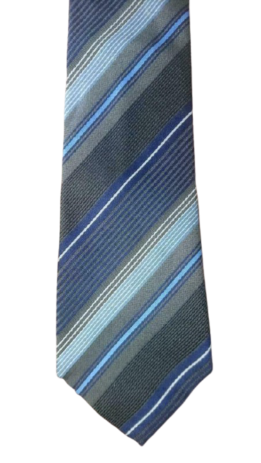Mexx zijde stropdas. Blauw/grijs gestreept.