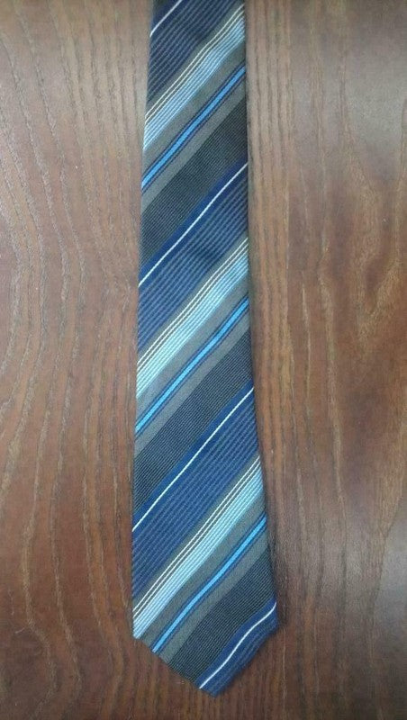 Mexx zijde stropdas. Blauw/grijs gestreept.