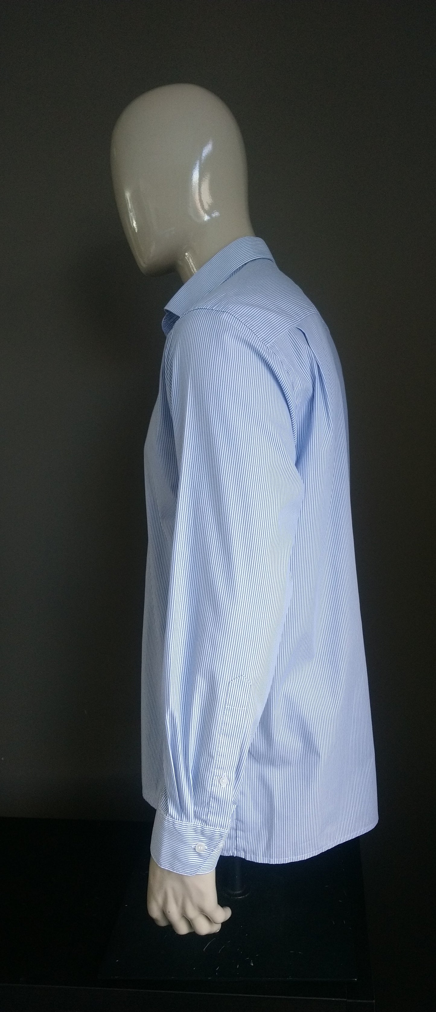Marvelis overhemd. Blauw Wit gestreept. Maat 42 / L.