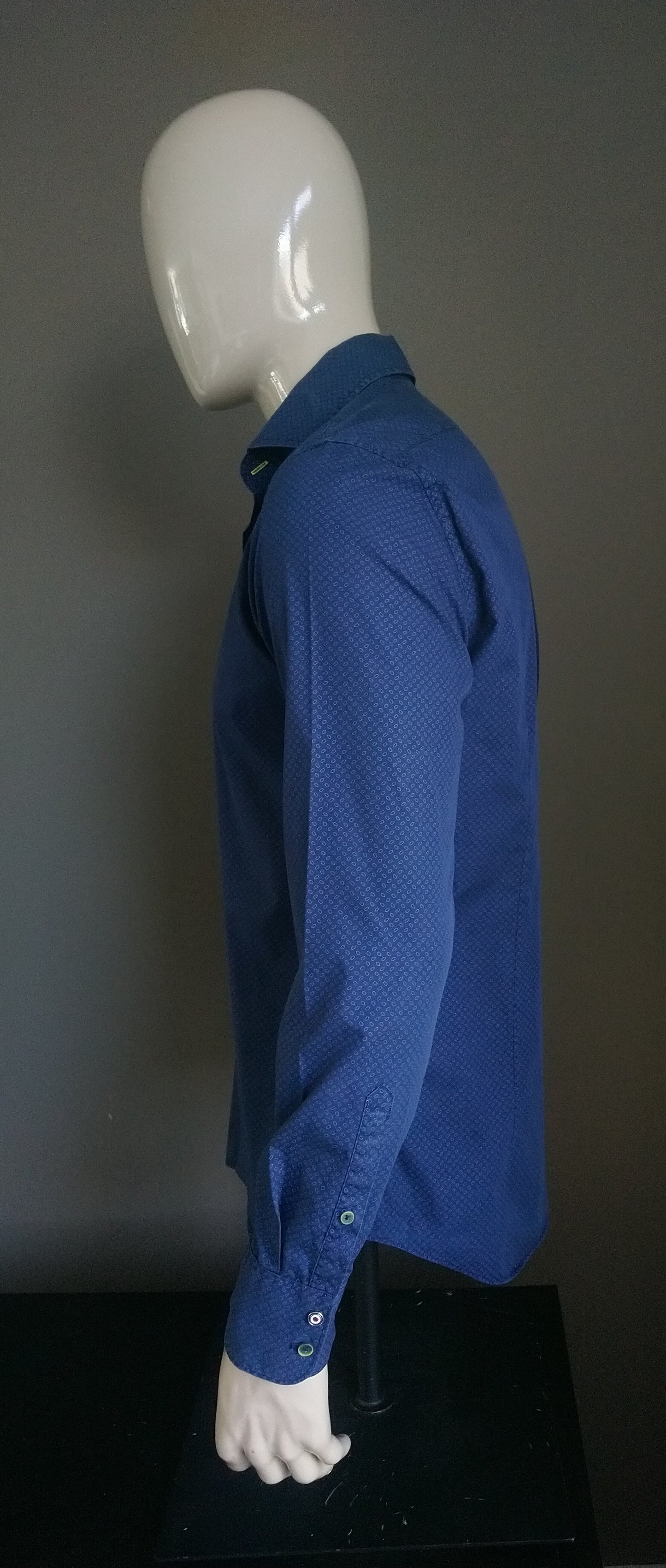 Blue Industry overhemd. Blauwe print. Maat 40 / M. Perfect Fit.
