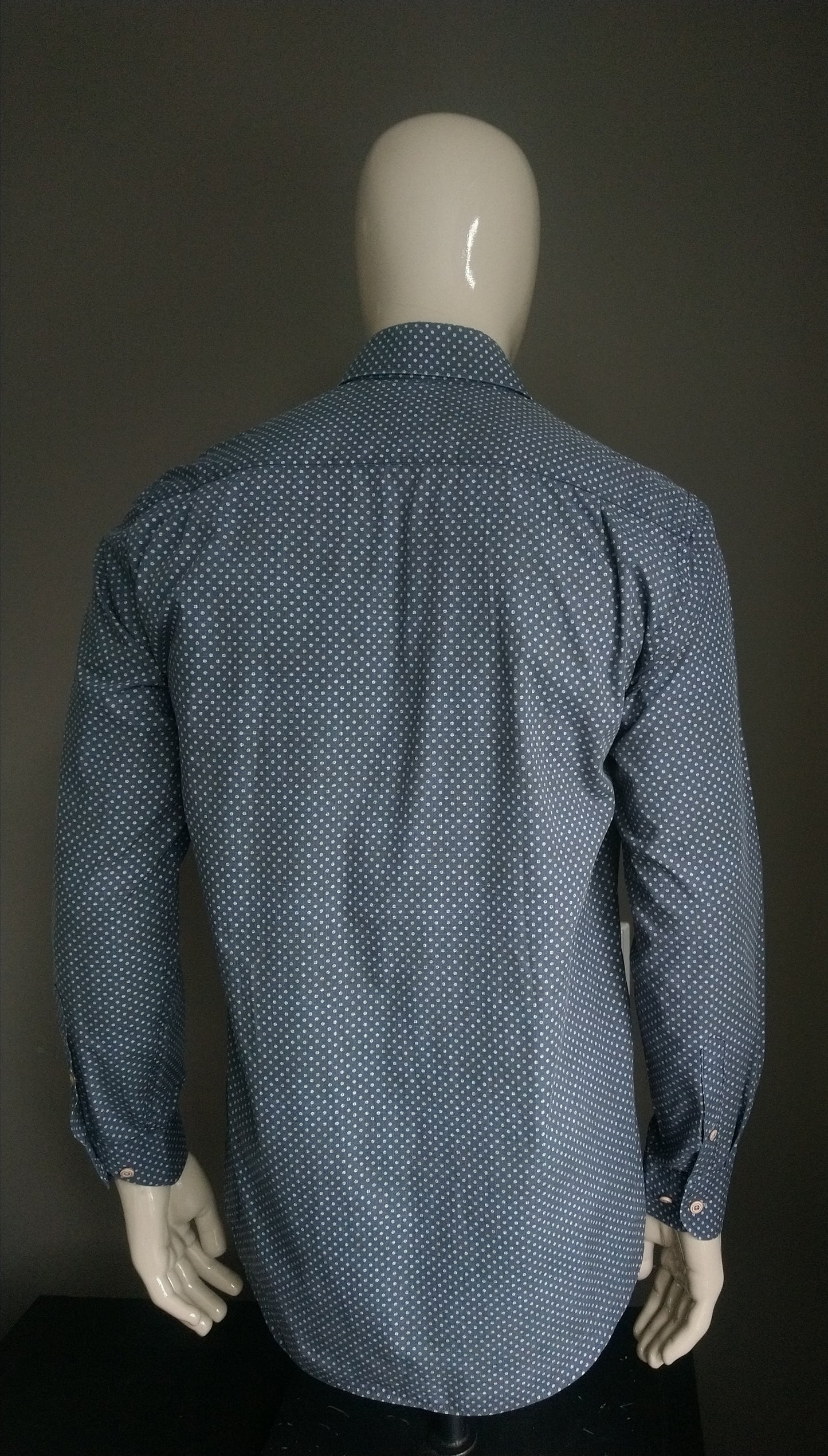 Culture overhemd. Blauw Beige Groene print. Maat M. Regular Fit.