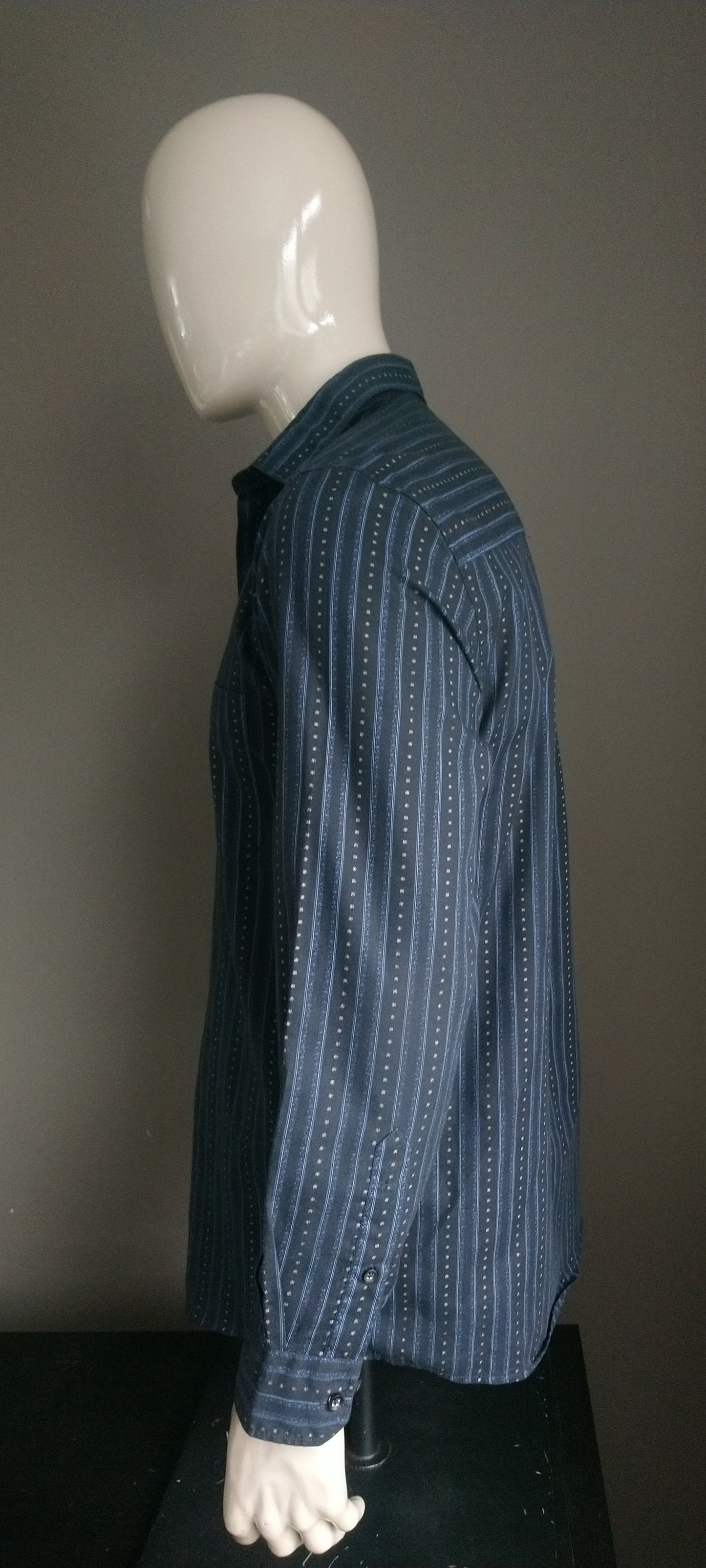 Vintage Club d'Amingo overhemd. Zwart Grijs Blauwe print. Maat M / L.