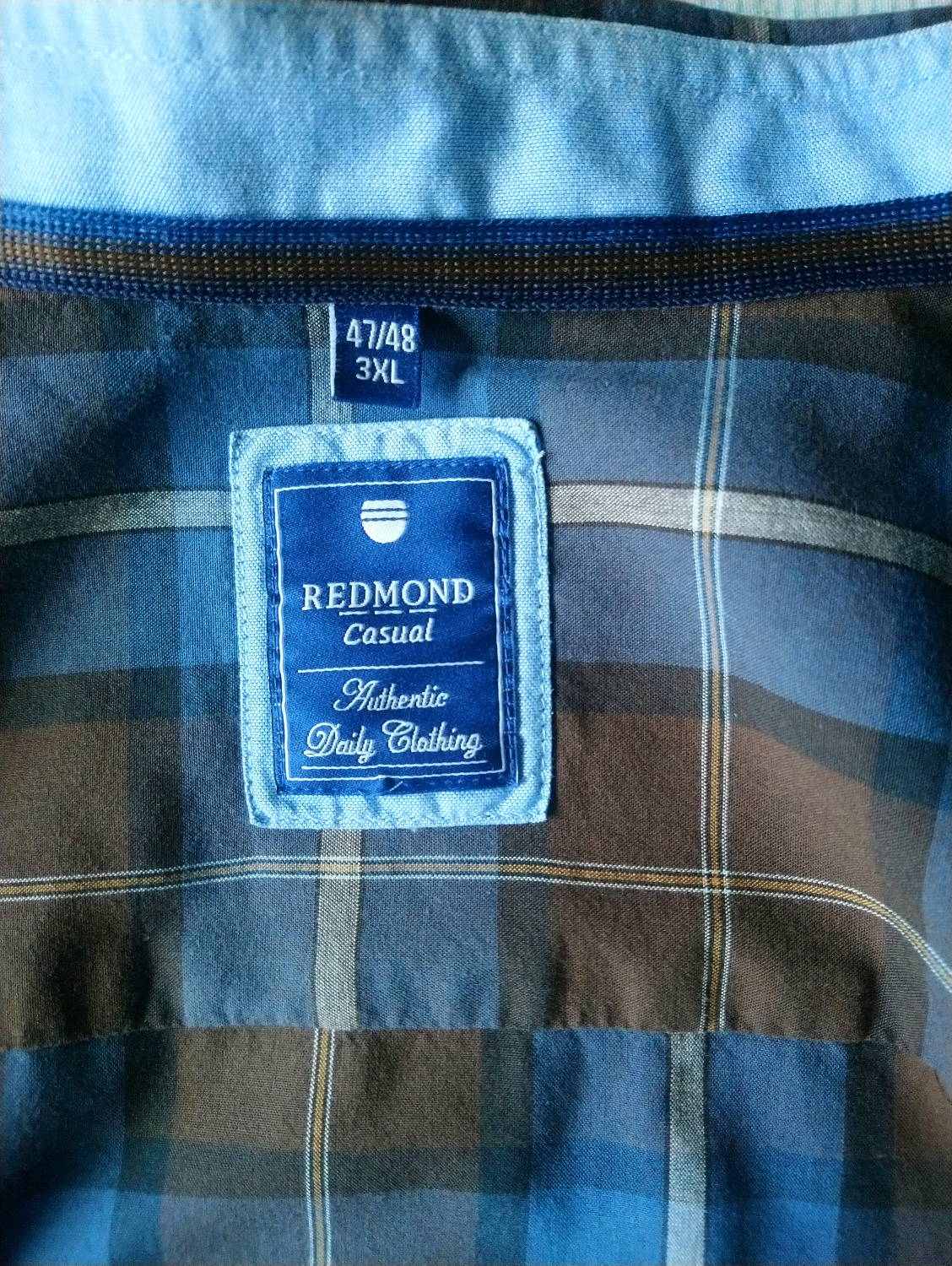 Redmond-Hemd. Blau braun geprüft. Größe 3XL / XXXL.