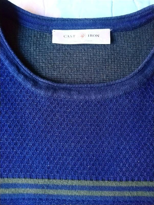 Cast Iron trui. Donker Blauw Groen gestreept. Maat XL. - EcoGents