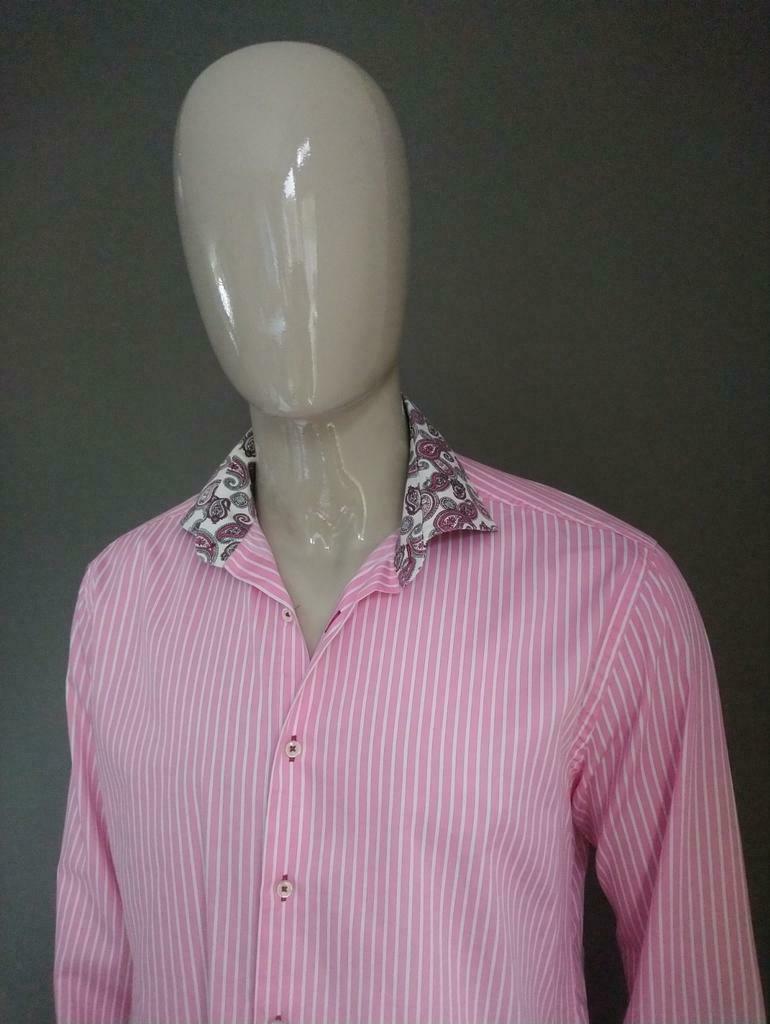 Zaatxchi overhemd. Roze Wit gestreept. Maat XL.