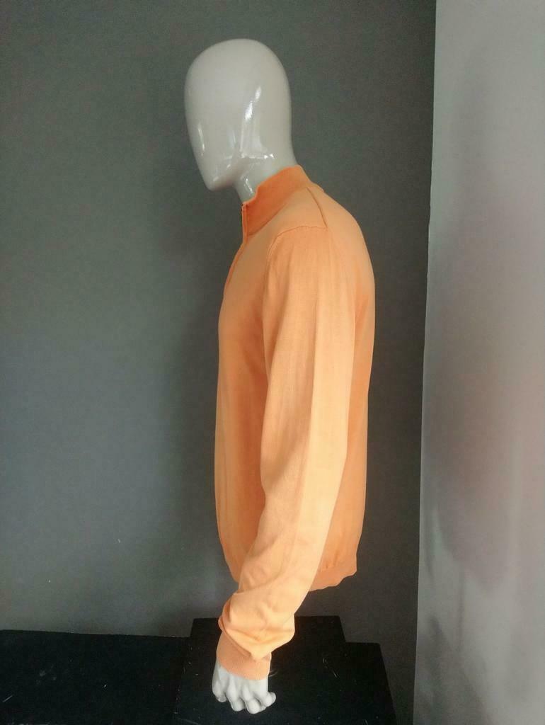 Efeu-Oxford-Pullover mit Reißverschluss. Farbige Orange. Größe XL.