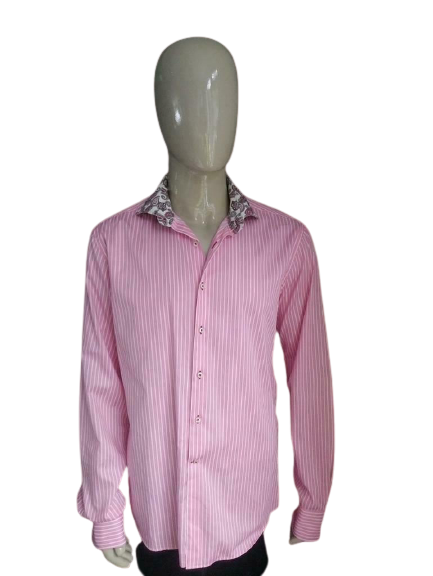 Zaatxchi overhemd. Roze Wit gestreept. Maat XL.