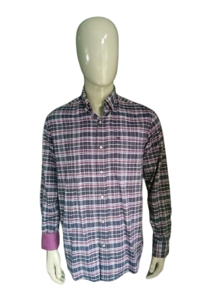 State of Art shirt. Purple White Brown Checkered. Size L