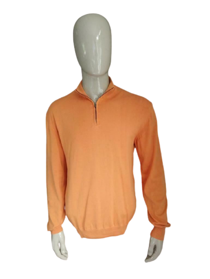 Efeu-Oxford-Pullover mit Reißverschluss. Farbige Orange. Größe XL.
