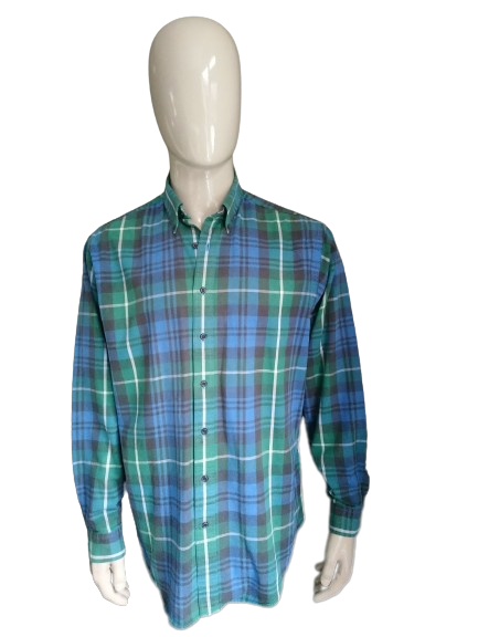 Camicia vintage Giordano. Verde blu nero controllato. Taglia XL. Tessuto più spesso.