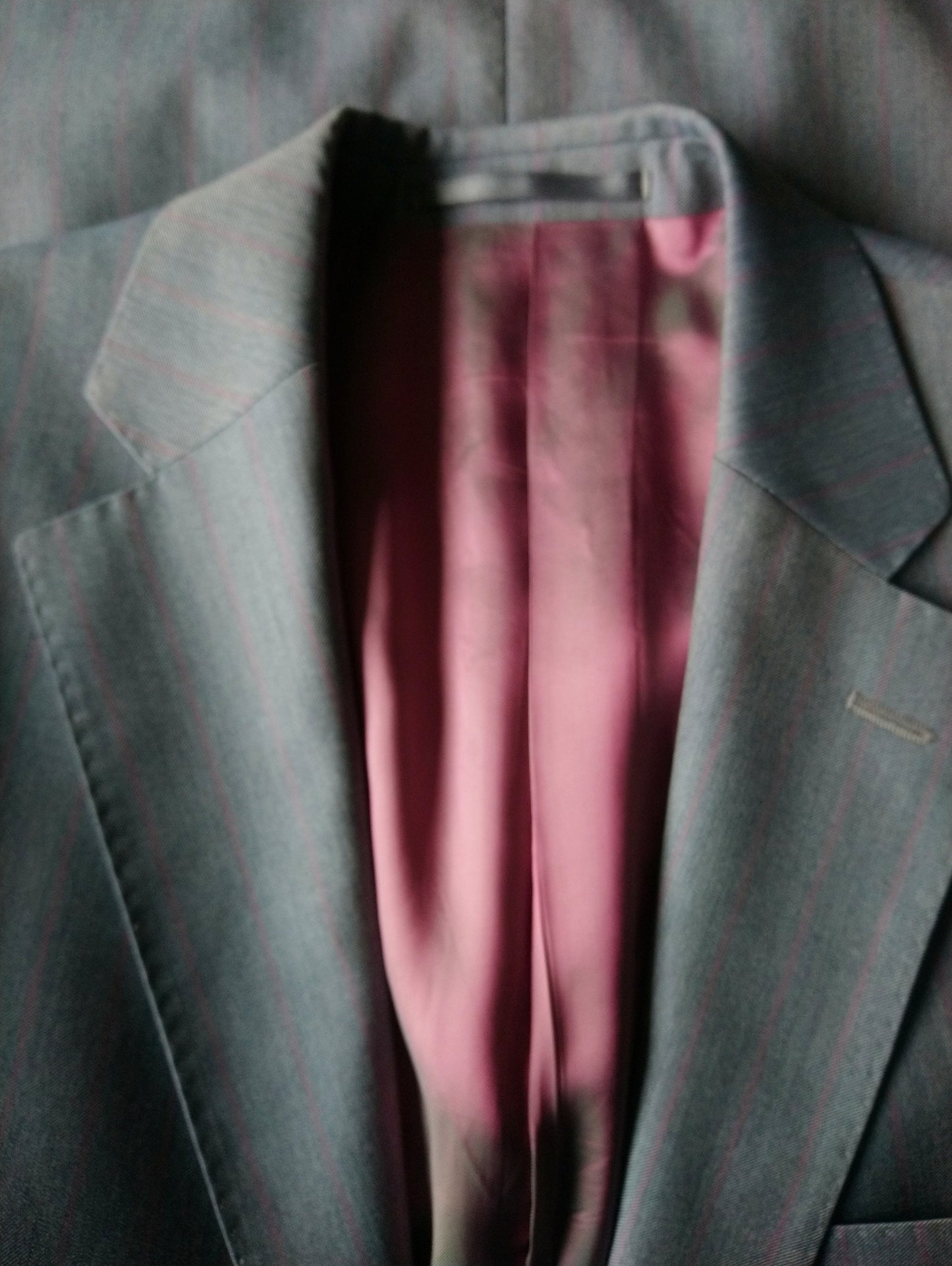 Veste en laine de Scabal Super 100. Rayé rose gris. Taille 26. (52 / L.)