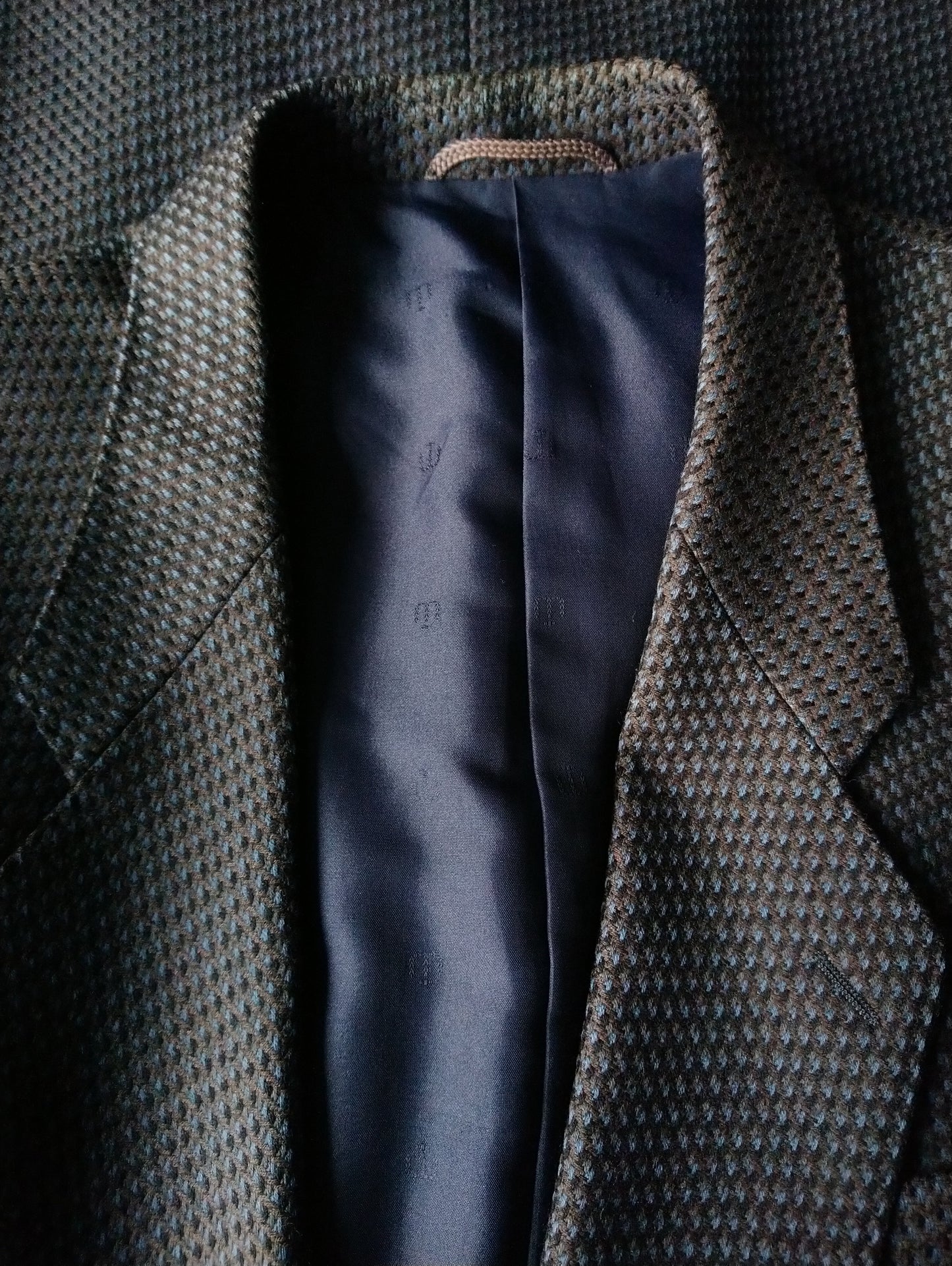 Wilvorst chaqueta de doble pecho. Brown Blue Black Motif. Tamaño 50 / M.