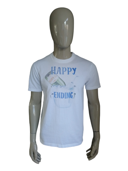 MC2 Saint Barth shirt. Wit met opdruk "Happy Ending". Maat L.