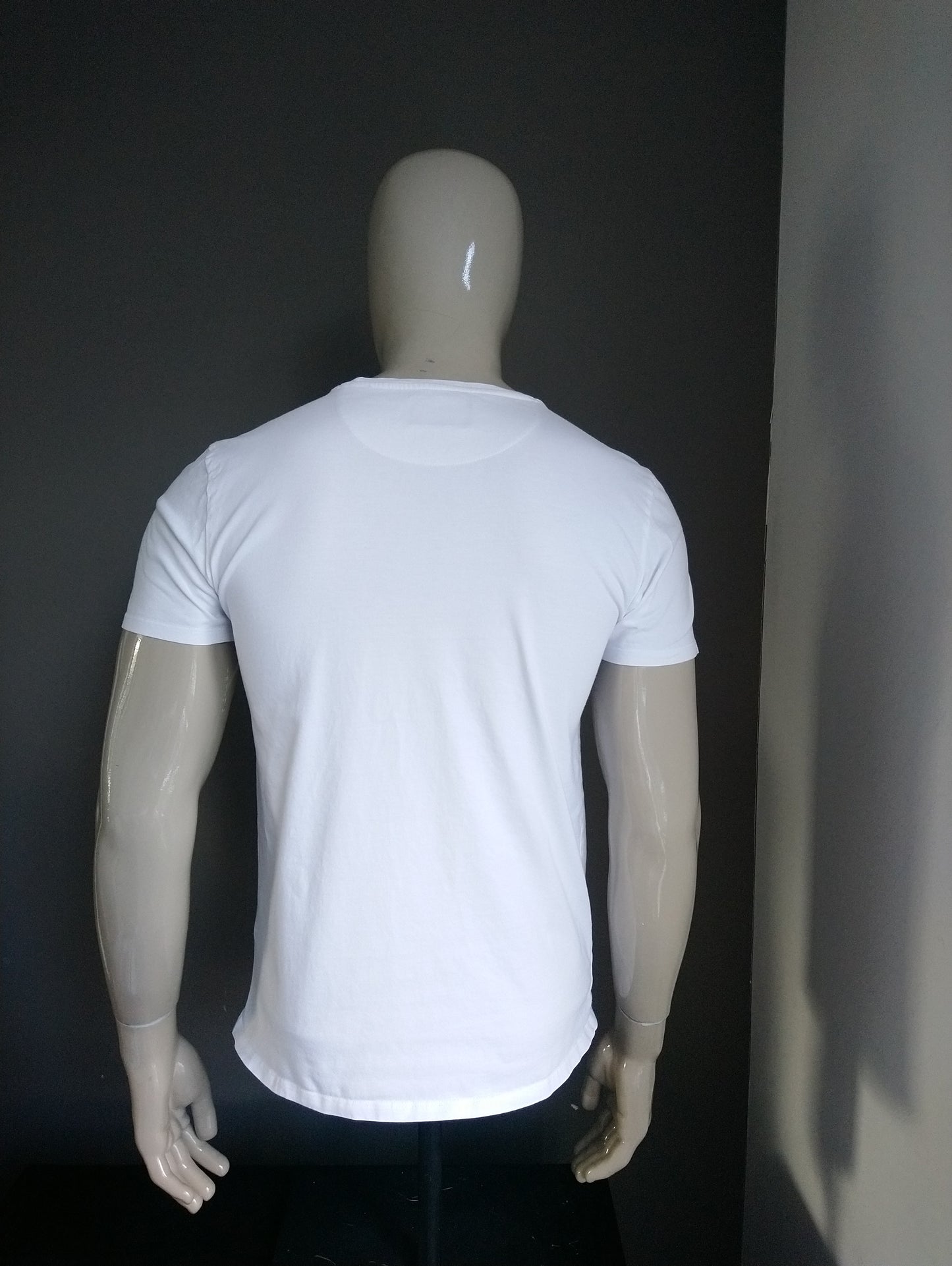 Amsterdenim -Hemd. Weiß mit Druck. Größe M.