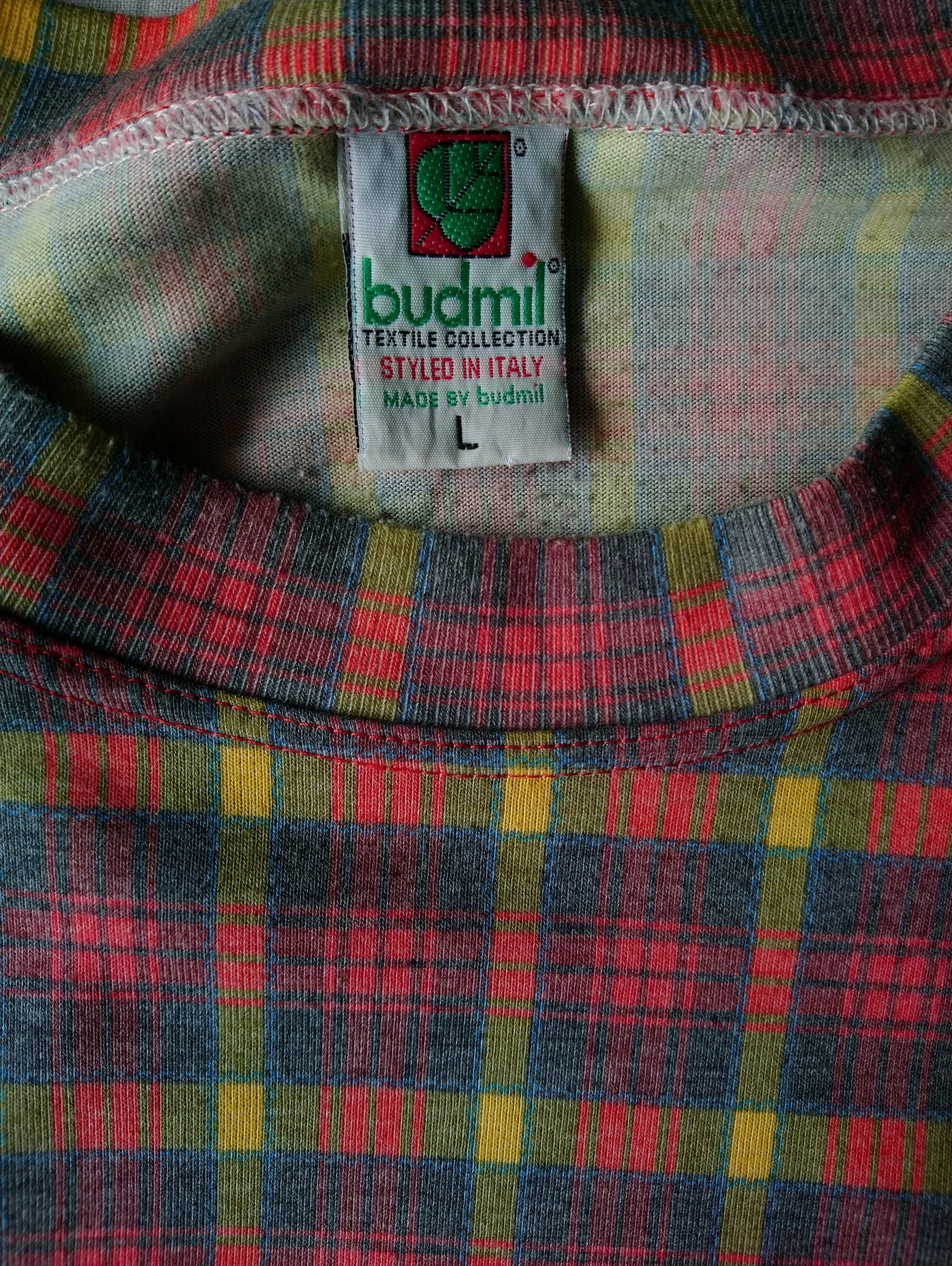 Vintage Budmil shirt. Rood Groen Geel geruit. Maat L.