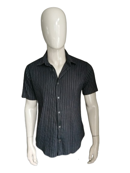 Ted baker shirt short sleeve. Black gray striped. Feelable motif. Size L. Stretch.