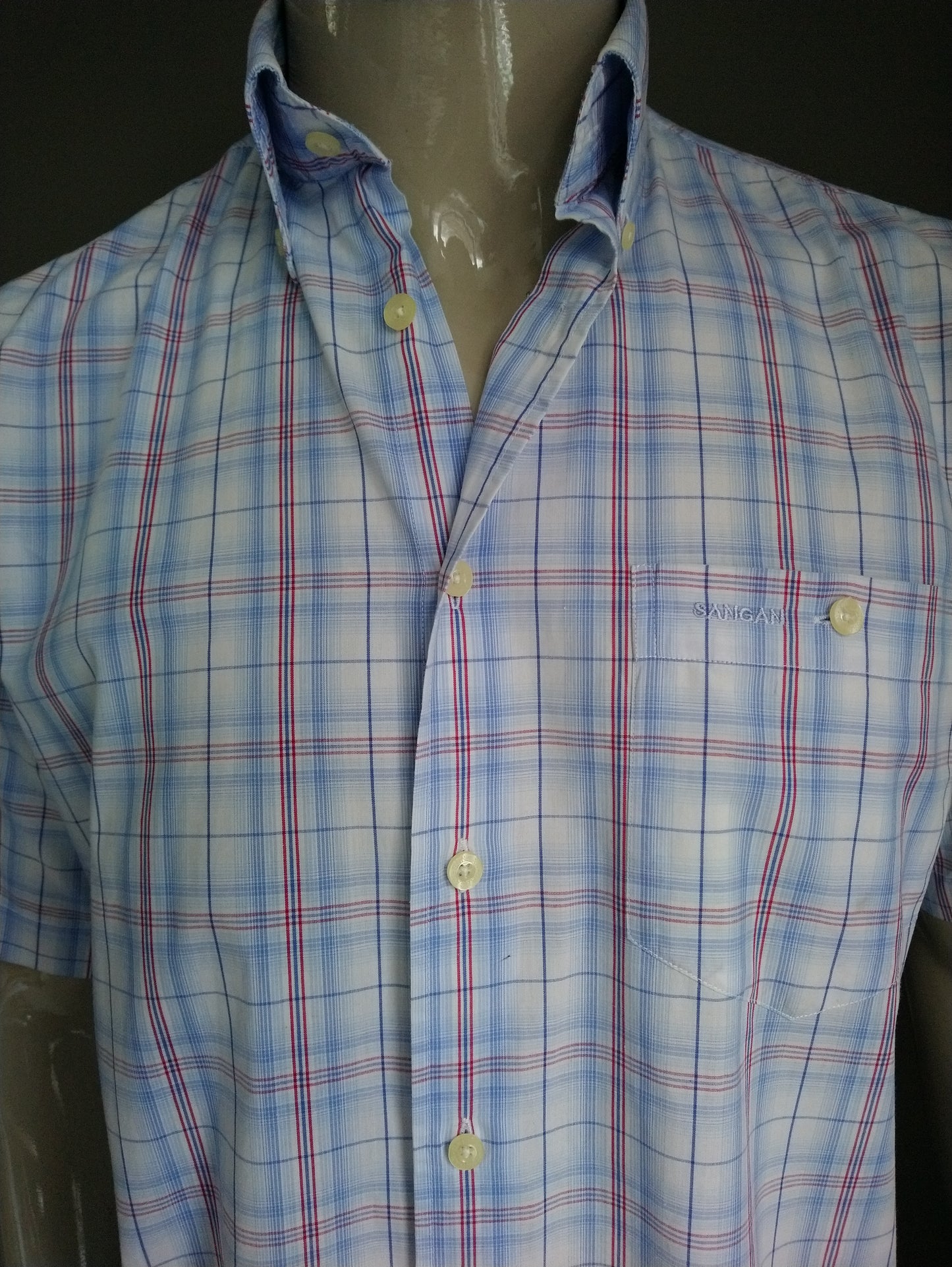 Sangan shirt short sleeve. Red blue white checkered. Size M.