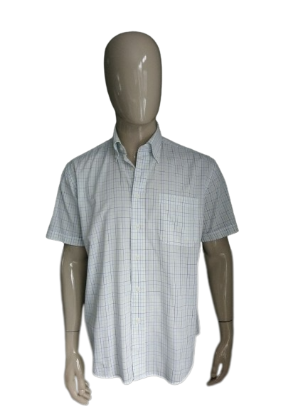 Brixon shirt short sleeve. White blue green checked. Size 42 / L.