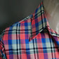 Vintage 70's overhemd met puntkraag. Roze Blauw Zwart geruit. Maat XL.