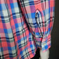 Vintage 70's overhemd met puntkraag. Roze Blauw Zwart geruit. Maat XL.
