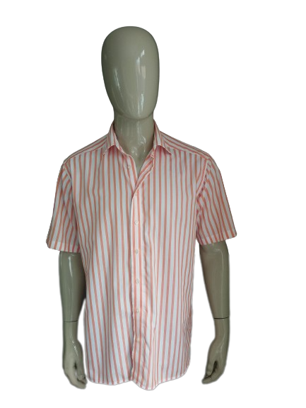 Olymp shirt short sleeve. Orange white striped. Size XL.