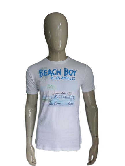 Shirt MC2 Saint Barth. "Ragazzo da spiaggia". Bianco con stampa. Taglia M.