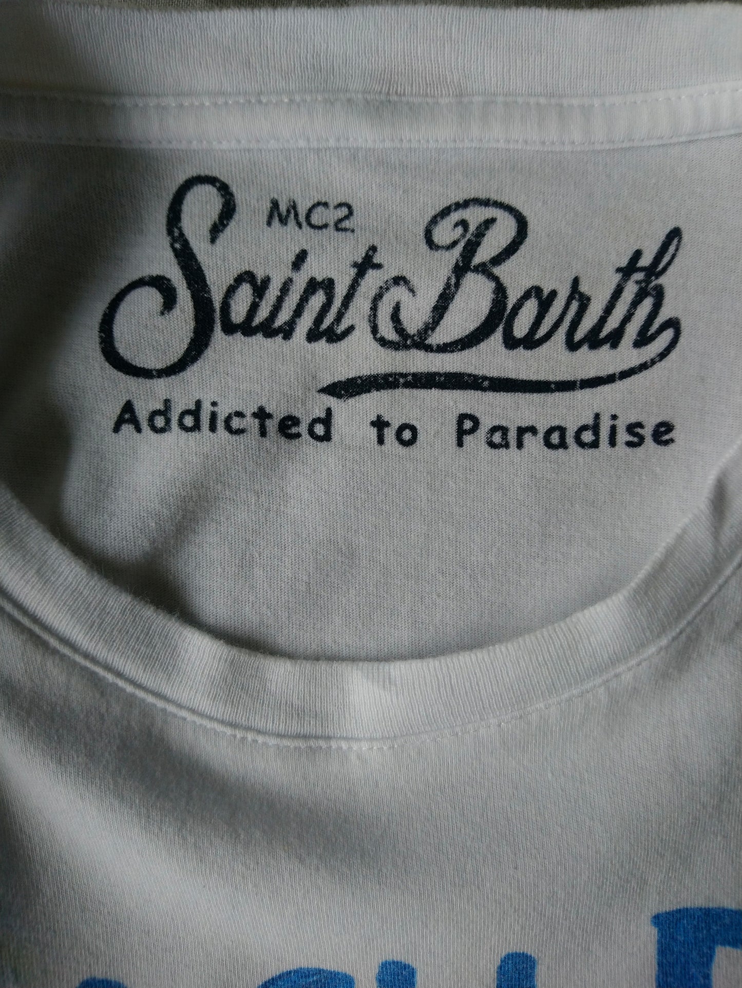 MC2 Saint Barth shirt. "Beach Boy". Wit met opdruk. Maat M.