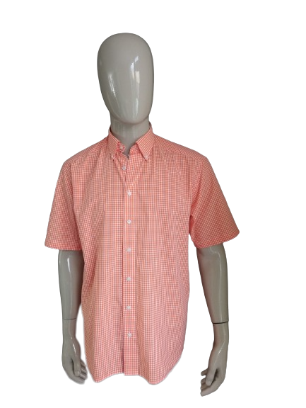 Olymp shirt short sleeve. Orange white checkered. Size XL.