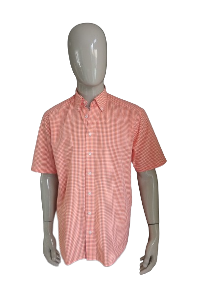 Olymp overhemd korte mouw. Oranje Wit geblokt. Maat XL.
