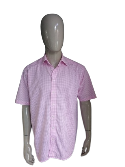 Olymp-Shirt Kurzarm. Rosa und weiß kariert. Größe XL.
