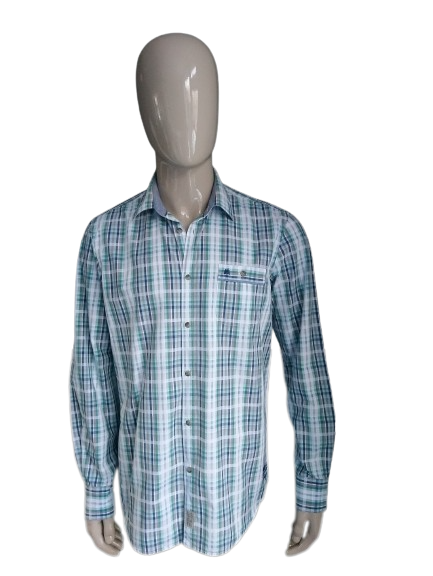 Lerros shirt. Blue green brown checked. Size L.
