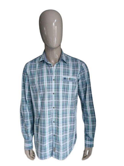 Lerros-Shirt. Blau, Grün, Braun kariert. Größe L.