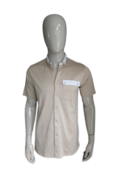 Vintage Westbury overhemd korte mouw. Beige Wit gekleurd. Maat L.
