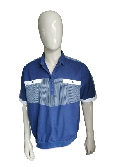 Vintage polo with elastic band. Blue white colored. Size XL / XXL-2XL.