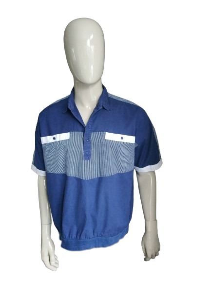 Vintage-Polo mit elastischem Band. Blauweiß gefärbt. Größe XL / XXL-2XL.