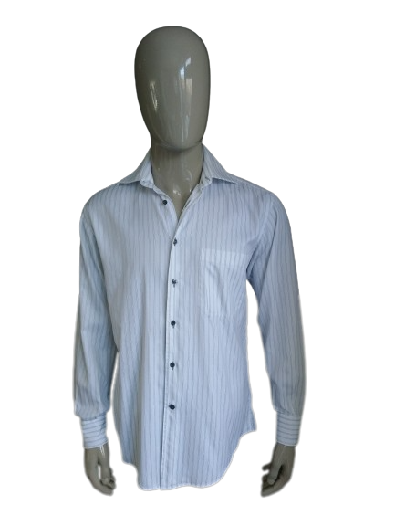 Camisa de Corneliani. Beige blanco rayado gris. Talla L.
