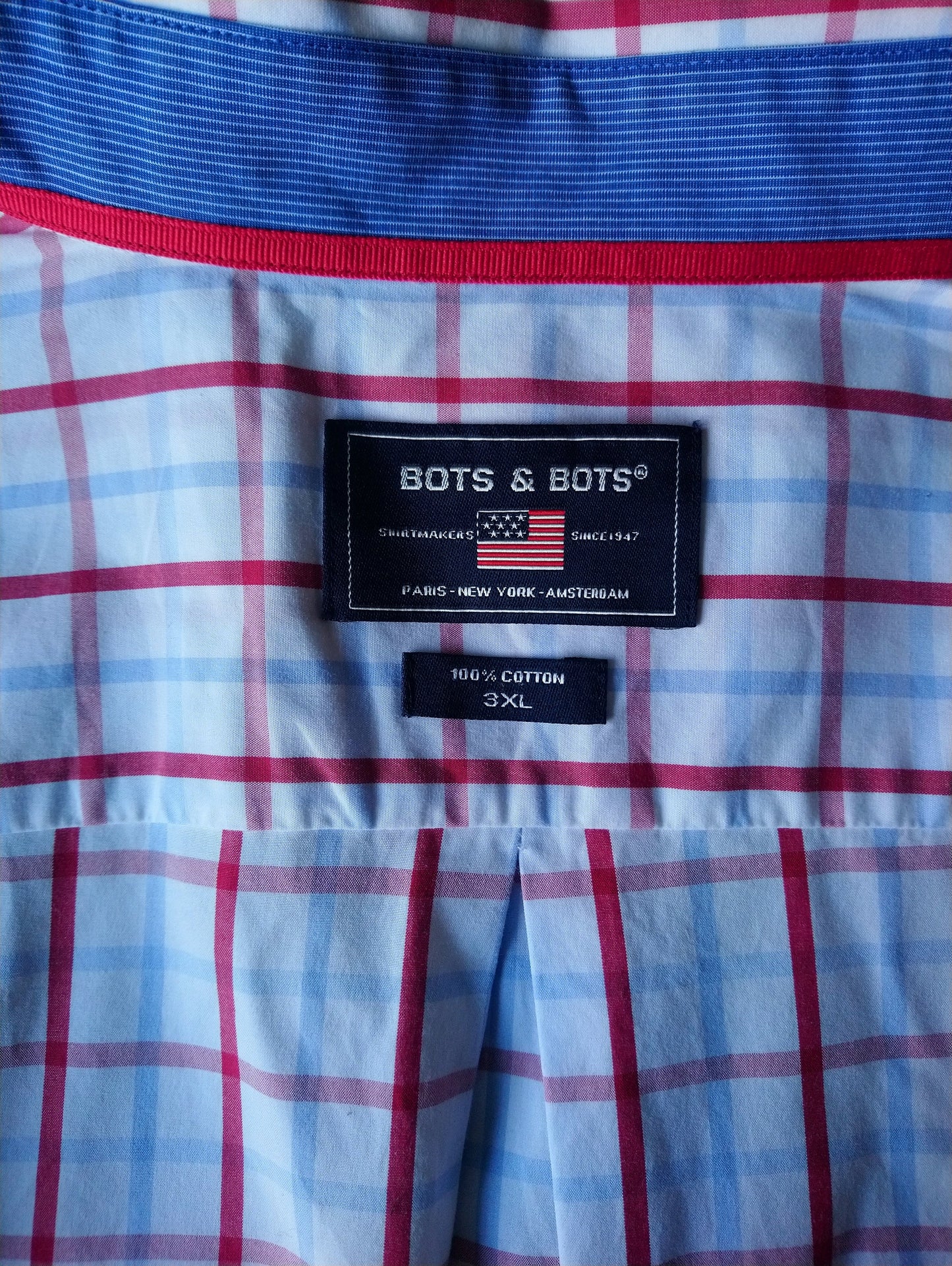 Bots & Bots overhemd. Wit Rood Blauw geruit. Maat XXXL / 3XL.