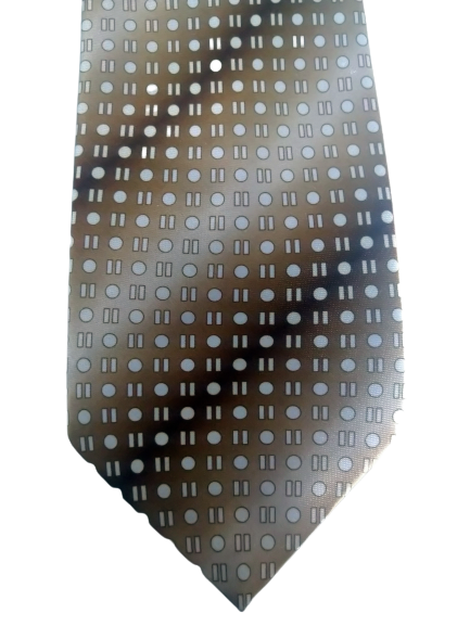 Jiao stropdas. Bruin goud gestreept. Polyester