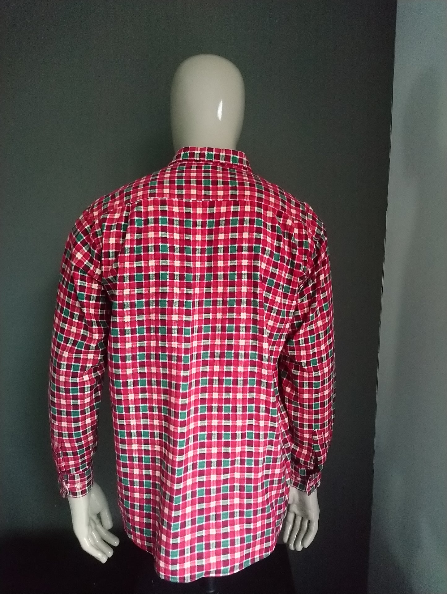 Vintage Flanellen overhemd. Rood Groen Geel geruit. Maat XL.