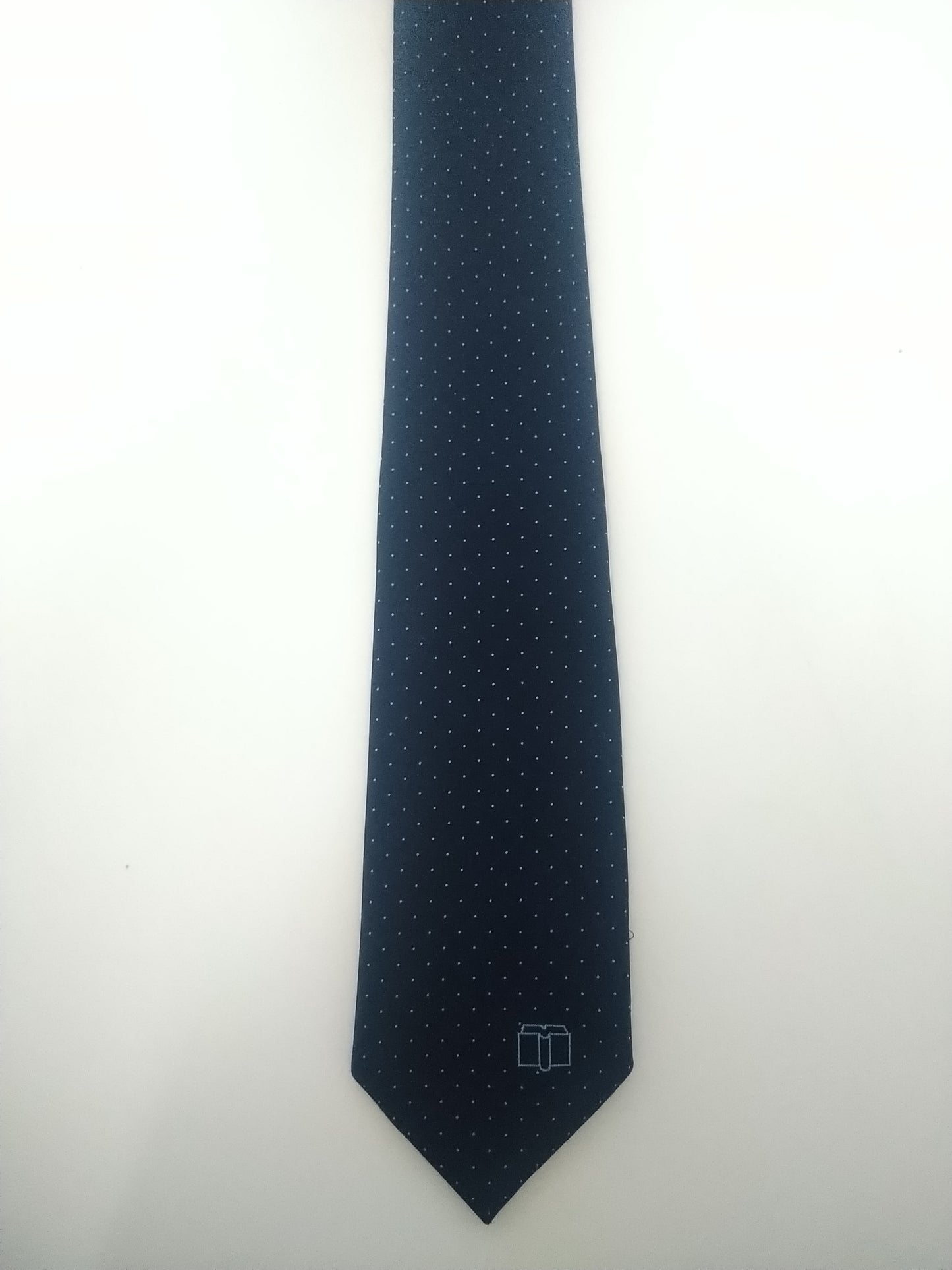 Vintage 'book' tie. Blue white dots. Polyester.