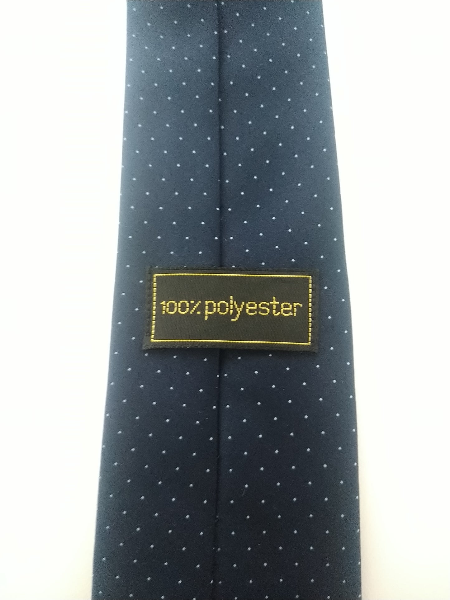 Vintage 'boek' stropdas. Blauw witte stippen. Polyester.