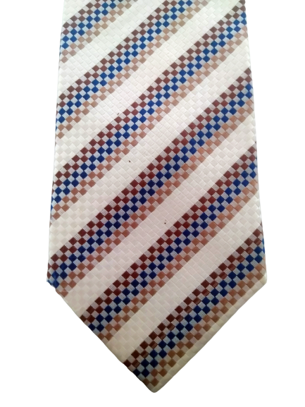 Hermosa bolsa de parada Steve Ketell. Azul beige blanco rayado, seda.