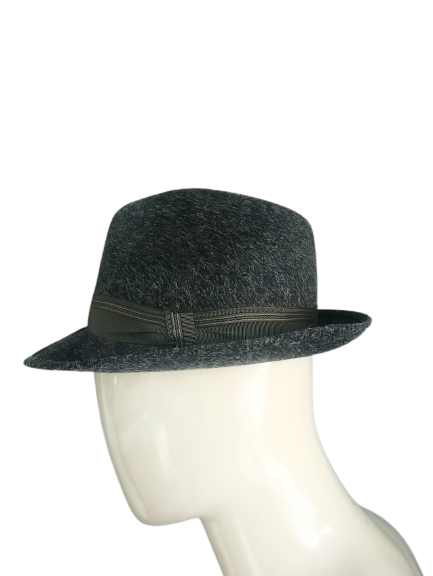 Vintage Fedora hoed. Grijs gemêleerd. Maat 56.