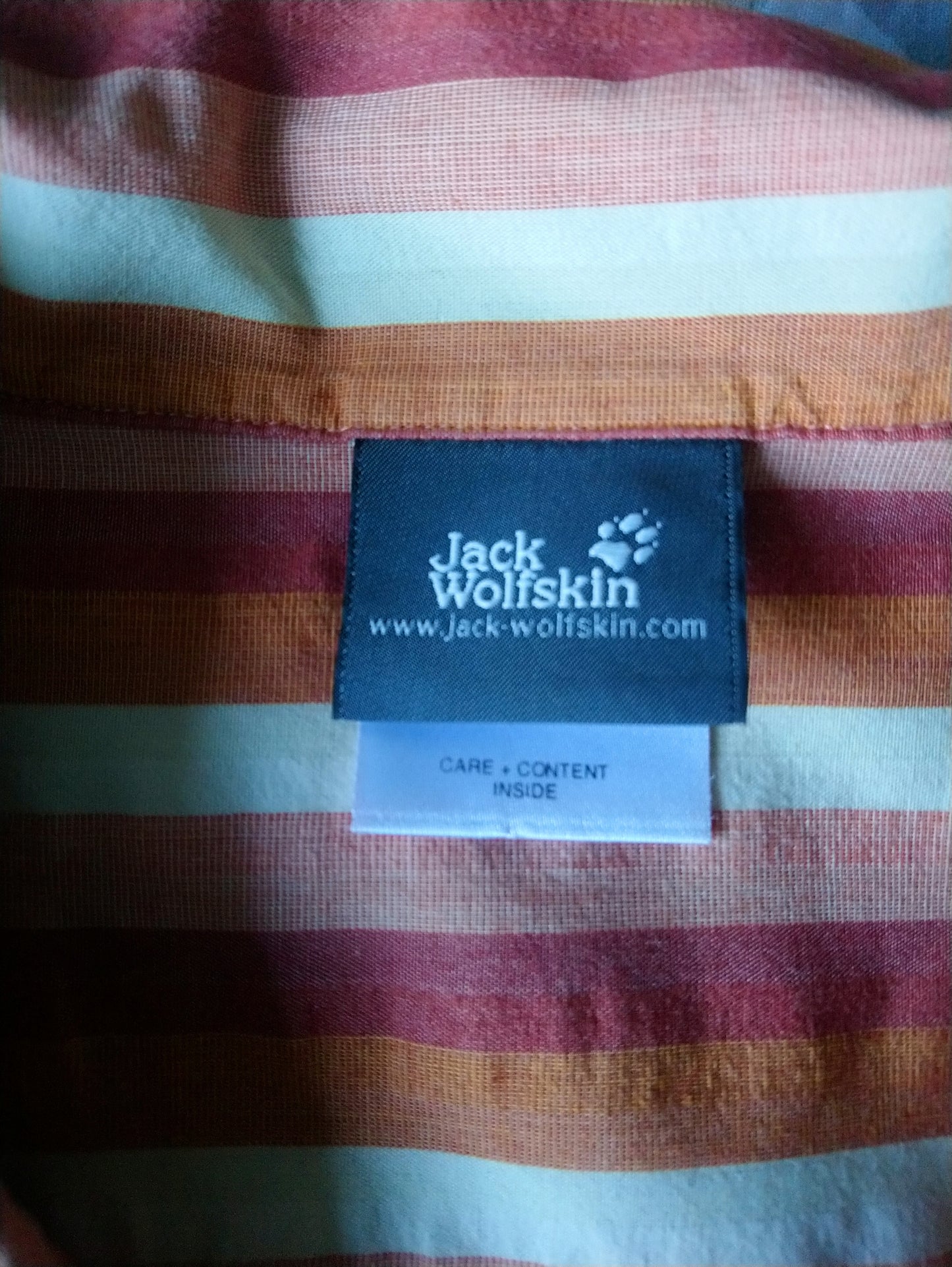 Jack Wolfskin overhemd korte mouw. Oranje Beige gestreept. Maat XL.